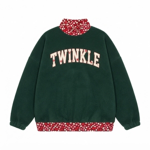 เสื้อสเวตเชิ้ตผ้าฟลีซพิมพ์ลายตัวอักษร Twinkle ทรงโอเวอร์ไซส์ คอกลม แขนยาว สำหรับผู้หญิง แต่งลายจุดสีเขียว เหมาะสำหรับใส่ในฤดูหนาว - Product Image 1