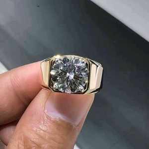 Royal 14K Yellow Gold Vintage <b>Mens</b> <b>Ring</b> 3 Ct F VS1 Brilliant Lab Grown Diamond IGI Certified Rhodium Plated Wedding Band - Product Image 3