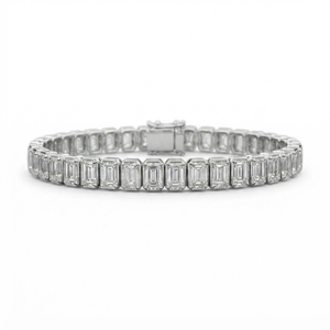 10k White <b>Gold</b> Emerald Cut Diamond Tennis Bracelet Elegant Lightweight Bezel Set IGI Certified Jewelry for Women Daily Wear Gift - Product Image 1
