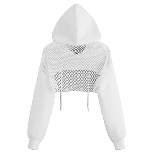 Breathable <b>Mesh</b> Panel Cropped Hoodies <b>Women</b> Lightweight Drawstring Hooded Crop <b>Top</b> Sport Activewear Custom Logo Manufacturing - Product Image 2