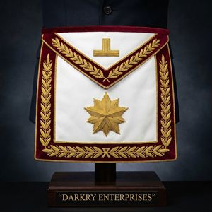 Delantal Masónico de Cuero Blanco Hecho a Mano con Borde de Terciopelo Rojo y Bordado de Hilo Dorado, Regalia Radiante de Estrella de Maestro Masón - Product Image 1