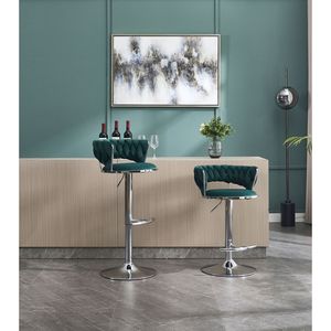 Set of 2 Swivel Height <b>Adjustable</b> Bar <b>Stools</b> with Chrome Footrest Base Velvet + Chrome Leg Simple Design + Mechanical Lifting - Product Image 1