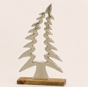 Handmade Modern Metal Aluminum Christmas <b>Tree</b> Sculpture With Rustic Mango Wood Base For <b>Tabletop</b> Holiday Decoration And Festive - Product Image 3