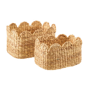 Petit panier de rangement rectangulaire festonné en jacinthe d'eau avec couvercle à charnières pour la maison, la cuisine, la salle de bain, la chambre - Product Image 1
