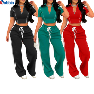 Conjunto de Dos Piezas de Alta Calidad, Pantalones Largos Casuales con Cierre Frontal y Top Corto de Punto con Cuello Alto y Mangas Cortas - Product Image 6