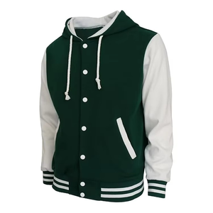 Veste de baseball à capuche pour homme, couleur verte et blanche, style varsity, boutons pression, veste bomber pour homme - Product Image 3