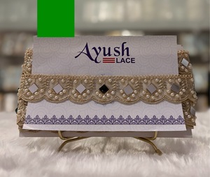 Wholesale Hand Look Pearl Bead Mirror Work Scalloped Lace Trim Indian Ethnic <b>Kaftan</b> Saree Border Embroidered Decorative Sewing - Product Image 6
