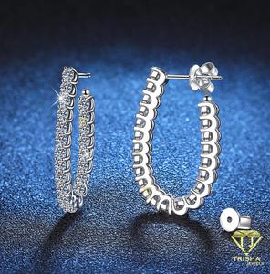 Luxury Moissanite Diamond Hoop Earrings In 925 Sterling <b>Silver</b> Classic Wedding Party Jewelry For Women - Product Image 1