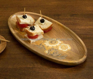 Bandeja de madera decorativa ovalada pintada a mano con motivo Botánico para tocador, dormitorio y estilo de sala de estar - Product Image 6