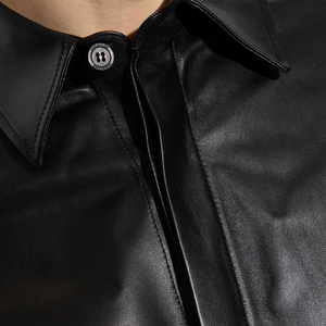 Men's PU <b>Leather</b> Shirt Turn-down Collar <b>Long</b> Sleeve Button Front Knitted <b>Jacket</b> Winter Casual Streetwear Solid Pattern Custom - Product Image 4