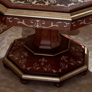 Mesa de Comedor de Lujo Estilo Francés, Mesa Octogonal con Incrustaciones de Madera, Diseño de Palacio Real Dorado para Muebles de Hotel o Villa - Product Image 4