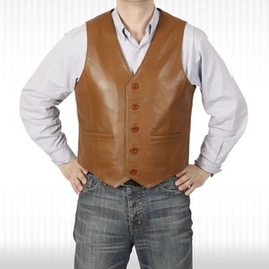 <b>Mens</b> Tan Genuine <b>Leather</b> Waistcoat Classic Premium <b>Leather</b> Vest Iconic Tan <b>Leather</b> Waistcoat - Product Image 1
