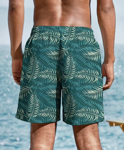 Men's Tropical Leaf Print Lace Drawstring Elastic Waist Shorts Breathable Eco-Friendly Quick Dry Casual Swimwear for Beach - Product Image 2