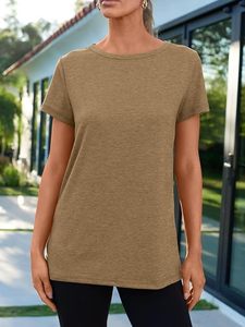 <b>Women's</b> Olive Crew Neck Short Sleeve Loose Fit Cotton Jersey T-Shirt Casual Solid Color Breathable Spring Summer <b>Top</b> - Product Image 4