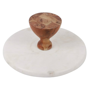 Round Wood & <b>Marble</b> <b>Cake</b> <b>Stand</b> Buffet Dessert <b>Stand</b> Grey Stone Crafts Fruit Display <b>Stand</b> for Kitchen Entry Way Decoration - Product Image 5