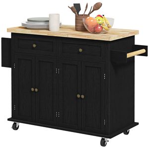 Carrello da Cucina Rotante in Metallo Nero Effetto Invecchiato con Porta Spezie e Piano in Truciolato Resistente - Product Image 1