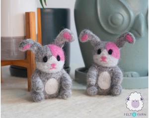 Felt & <b>Yarn</b> <b>Needle</b> Felted Easter Bunny Rabbit Grey Pink Handmade Indoor Decoration Child Craft Toy - Product Image 1
