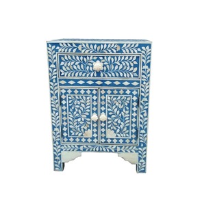 Natural Crafts <b>Blue</b> Bone Inlay <b>Bedside</b> <b>Table</b> Handmade Floral Cabinet Side Chest for Living Room Bedroom - Product Image 5