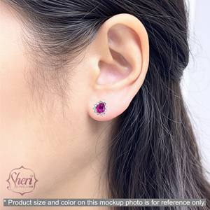Boucles d'oreilles clous en or blanc massif 18 carats avec halo de diamants et rubis naturels rouges en forme de poire pour femme, parfaits pour un cadeau d'anniversaire - Product Image 4