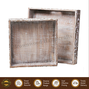 Plateau de service carré personnalisé en bois de manguier, motif rectangulaire de haute qualité avec matériau en acacia, 2 poignées pour hôtel et restaurant - Product Image 6