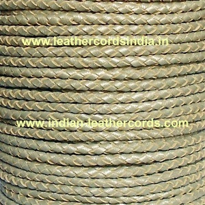 White 4mm 4 Ply Round <b>Braided</b> Leather <b>Cord</b> Bolo DIY Craft Jewelry Accessory with Metallic Finish Metal Chain for Jewelry Making - Product Image 4