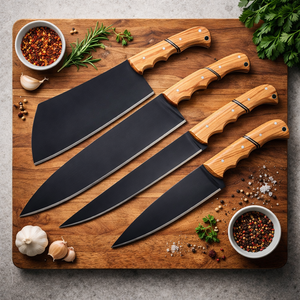 ชุดเชฟทำมือ 4 ชิ้น ทำจากเหล็กกล้าคาร์บอน พร้อมด้ามจับไม้มะกอกและปลอกหนัง ใช้งานได้ทั้งมือซ้ายและขวา ปลอดภัยสำหรับเครื่องล้างจาน - Product Image 2