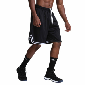 <b>Men's</b> Black Solid Color Sport Shorts with <b>White</b> Side Stripe Elastic Waist Breathable Woven Fabric - Product Image 3