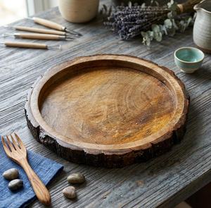 Rustic Wooden Serving Tray with Natural Tree Bark Edge Decorative Food <b>Platter</b> Uncoated Wooden Dishware for Kitchen and Dining - Product Image 6