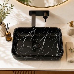 Lavabo Rectangular de Mármol Negro Estilo Tribal, Moderno y Duradero, de Cerámica, Fácil de Limpiar, Hecho en India - Product Image 1