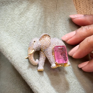 Women Brooch Pave Crystal <b>Elephant</b> Lapel Pin Custom Logo Premium Pink Sapphire Luxury Suit Accessory - Product Image 2