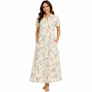 Robe longue à imprimé floral pour femme, manches courtes, boutonnée sur le devant, coupe ample, décontractée, été, avec poches, ourlet droit, soirée club - Product Image 1
