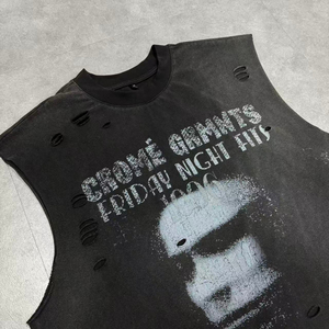 Camiseta sin mangas con corte crudo y lavado vintage 100% algodón con estampado DTG personalizado al por mayor para hombre - Product Image 4