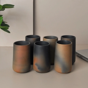 Ensemble de 6 verres/gobelets en terre cuite écologiques classiques bicolores - Collection de bouteilles pour la maison et le bureau - Product Image 1