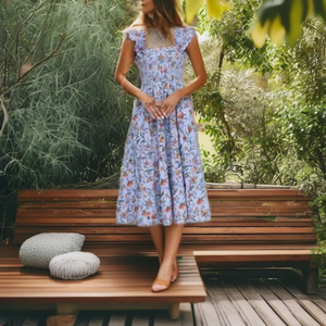 2025 Signature Fit Flare Nap <b>Dress</b> Elasticated Smocking Ruffled Shoulders Tiered Midi Skirt <b>Pockets</b> <b>Plus</b> <b>Size</b> Floral Print - Product Image 4