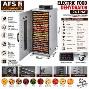 เครื่องอบแห้งอาหารไฟฟ้า AFS 24 ชั้น สแตนเลส ควบคุมด้วยระบบดิจิตอล ระดับเชิงพาณิชย์ 1600 วัตต์ เสียงเบา สำหรับผลไม้ ผัก เนื้อสัตว์ 1 - Product Image 1