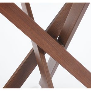 Tavolo da Pranzo Moderno Color Noce con Gambe Incrociate in Metallo e Piano in Vetro Temperato Salvaspazio per Cucina e Soggiorno - Product Image 5
