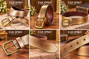 Equipro Metallic Gold Animal Print Genuine Leather <b>Western</b> Reversible 3.5cm Vintage Casual Pin Buckle <b>Belt</b> - Product Image 4
