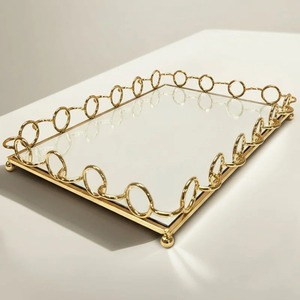 Bandeja de Almacenamiento Rectangular Chapada en Oro con Acabado Espejado, Diseño Moderno y Lujoso, de un Solo Compartimento, para Uso en Mesa - Product Image 3