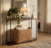 Table console moderne en bois PB avec pieds en métal noir, design minimaliste pour entrée, salon, meubles Lumetal Vietnam