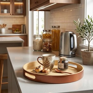 Round Bamboo Serving Tray Gold Lacquered Finish Multi-Function Easy Clean Household Use Tableware Storage Tray Made in Vietnam - Product Image 6