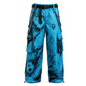 Embroidery Dark Blue Silk Screen Printing Loose Fit Men's Gothic Cargo Pants Mid Waist Plus Size Wide Leg Metal Ring Spring - Product Image 4