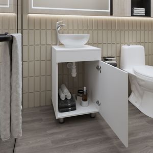 FM FURNITURE Mobile da Bagno Loli Bianco con Lavabo Integrato e Rubinetto - Product Image 4
