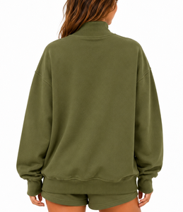 Custom <b>Women</b>’s Cotton <b>Fleece</b> Mock Neck Sweatshirt <b>Navy</b> Gingham Letter Applique Oversized Winter Casual Streetwear Pullover - Product Image 4