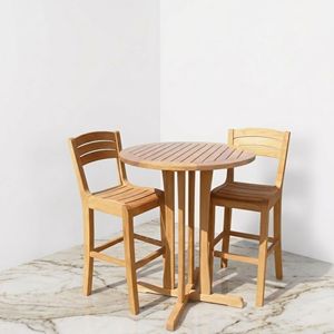 Juego de Muebles de Bar de Teca Sólida para Exteriores, Mesa Redonda Moderna con 2 o 4 Taburetes, para Bistro, Cafetería, Restaurante, Proyecto Comercial - Product Image 3