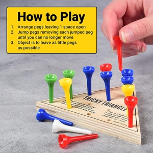 Wooden Triangle Peg Solitaire Game With Colorful Plastic Pins Classic Brain Teaser <b>Puzzle</b> For Kids And Adults For Enjoyment - Product Image 6