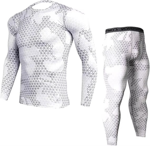 Men's <b>Black</b> Blue Striped Compression Set Full <b>Sleeve</b> Crew Neck Quick Dry Spandex Polyester <b>Long</b> <b>Sleeve</b> <b>Top</b> And Pants All Season - Product Image 4