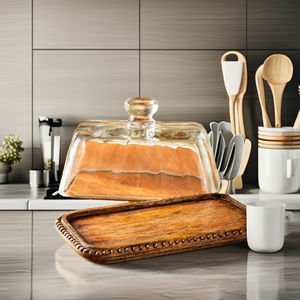 Plateau de service rectangulaire en bois artisanal Lavie Creations avec poignée, design floral/fruit Art Déco, luxe moderne, nouvelle arrivée - Product Image 6