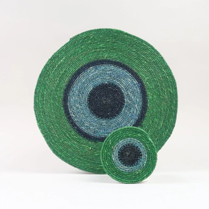 Wholesale Eco Friendly Handwoven Natural Braided Seagrass Green Blue Target <b>Round</b> Placemat <b>Dining</b> <b>Table</b> Mat Bulk Supplier - Product Image 2