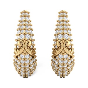 Pendientes de Aro Huggie Vintage de Oro Amarillo de 9K con Diamante Redondo de 1.34CT y Acanthus Real, Joyería Fina al por Mayor - Product Image 1