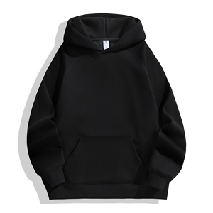 Sweat à capuche noir premium, pull oversize en molleton de coton, épaules tombantes, poche kangourou, style streetwear - Product Image 1